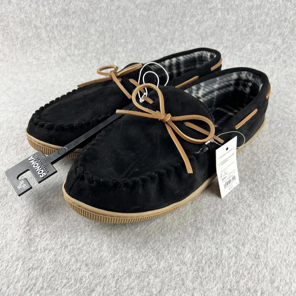Sonoma Mens Moccasin Slippers Comfort Fleece Lining Xl 12- 13 Black